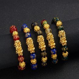 10Pcs Men Women Feng Shui Bracelet Luck Wealth Buddha Obsidian Stone Beads Bracelet Hombre Retro Pixiu Charm Bracelet Gifts234b