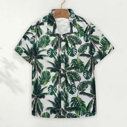 Men's Casual Shirts Hawaiian Shirt Men Summer Tree Print Style Short Sleeves Loose Fit Breathable Fabric For Holiday