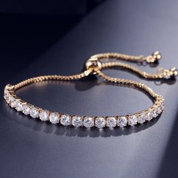 Simple Fashion Jewelry Hot Sale 18K White Gold Filled Multi Gemstones CZ Diamond Pulling Adjustable Lucky Bracelet For Women Gift