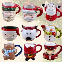 Mugs 2024 Christmas Ceramic Cup Mug Handle Lid Creative Water Coffee Beer Milk Cartoon Gift Santa Claus Snowman 200-600ml