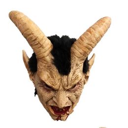 Party Masks Lucifer Horn Masque Latex Halloween Costume Scary Demon Devil Movie Cosplay Horrible Mask Adts Props X0803 Drop Delivery Dhbxr