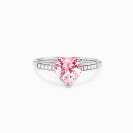 Cluster Rings Luxury 925 Silver Solitaire Women's Heart Shaped Engagement Ring Pink Cubic Zirconia Proposal As A Gift For Girlfriend