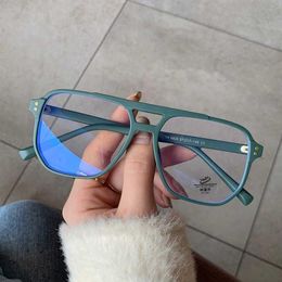 SO&EI Fashion Square Double Bridges TR90 Women Glasses Frame Clear Anti-Blu-Ray Eyewear Retro Men Optical Frame Computer Goggles Y258p