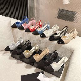 High Quality Slingback thick Sandals pumps chunky block Heels flats Circular toe Womens luxury designers leather sole wedding Dress office shoes 35-42