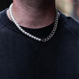 Chains 2022 S Stainless Steel Miami Cuba Chain And Half 6mm Pearl Necklace For Men Women Gold Chocker283w