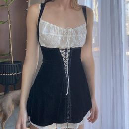 Casual Dresses Harajuku Vintage Sexy Bandage Slip Dress Corset Women Sleeveless Square Collar Bodycon Mini Holiday Girl