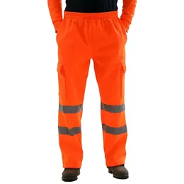Men's Pants Safety Sweat Reflective Stripped Tracksuit Fleece Work Bottoms Jogging Joggers