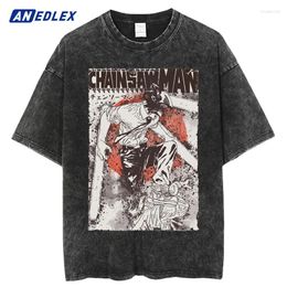 Men's T Shirts 2024 Vintage Washed Shirt Men Japanese Anime Printed Cotton Short Sleeve T-shirts Summer Hip Hop Oversized Streetwear Tops