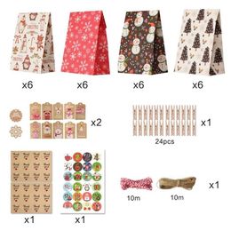 Christmas Decorations Advent Calendar Bags Calendars Filling Candy Gift Paper Bag DIY 24 Days Countdown With Stickers Tags Clips240F