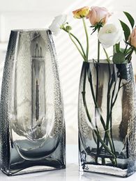 Vases Nordic Light Luxury Glass Simple Square Mouth Utensil Living Room Table Surface Water Raised Flowers Arrangement Ornaments