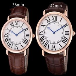 Fashion Men's Ladies Watch 42mm 36mm 316 Stainless Steel Case Leather Strap Quartz Movement high quality Classic Wristwatches243z