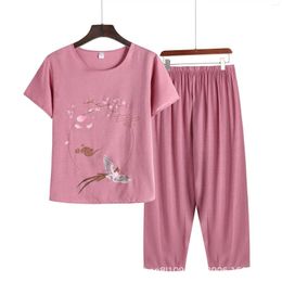 Women's Sleepwear Summer Pyjamas Sets Women Short Sleeve Shorts 2 Piece Set Middle-Aged Pyjamas Round Neck Home Clothes Mom