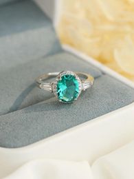 Cluster Rings Retro Pure 925 Silver Oval Turquoise Women' Ring Inlaid With Zircon For Women's Exquisite Elegant Need