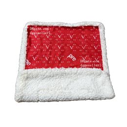 Designer Dog Blankets Premium Soft Dog Mats for Small Dogs Cat Washable Sherpa Fleece 21.5x27.5 Inches Pet Throw for Bed Furniture Couch Sofa Protection (Red Pads) M37