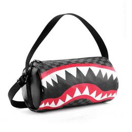 Sell Men Cylinder Duffel Sports Bag Gym Women Personalized Shark Pattern Designer Bag Fashion Trend Single Shoulder Bags Outdoor Sports Bag 220623