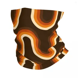 Scarves 70s Pattern Orange And Brown Waves Bandana Neck Gaiter Printed Wrap Mask Scarf Multifunction Balaclava Hiking Fishing Unisex