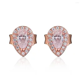 Stud Earrings Radiant Teardrops Rose Earring With Clear CZ 925 Silver Jewelry For Women