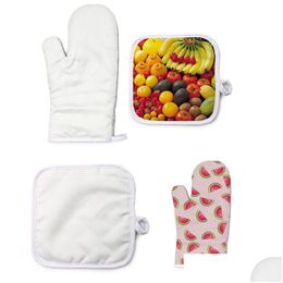 Oven Mitts Baking Sets Sublimation Blanks Plate Mats Heat Transfer Printing Thicken Mittens Resistance Insation Protective Gloves Di Dha0I