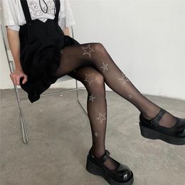 Women Socks Rhinestone Star Black White Pantyhose JK Japanese Style Thigh High Stockings Tights Lolita Sweet Girls Nylon Body Stocking