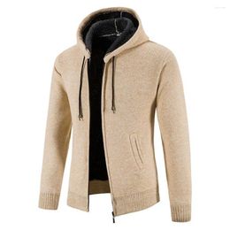 Men's Sweaters Winter Warm Thick Fur Lined Knit Hoodie Jacket Zip Up Outdoor Solid Color Hooded Coat Sweatshirt Jackets Clothing