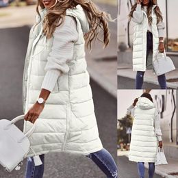 Women's Vests Puffee Vest Long Puffer Womens Jacket With Hood Sleeveless Warm Down Coat Women Winter 2024 Pockets Waistcoat Outdoor