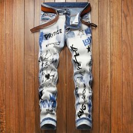 Light luxury mens slim fit denim pants high quality embroidery print decorating blue street fashion sexy casual jeans; 240129