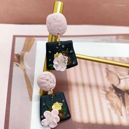 Dangle Earrings 2024 Fashion For Women Girls Simple Trendy Pendant Earring Soft Clay Hand Made Flower Geometry Drop