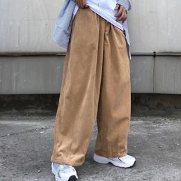 Men's Pants Hip Hop Straight Leg Men Corduroy Japanese Style Retro Wide With Elastic Waist Pockets Loose For A