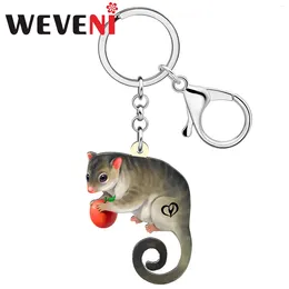 Keychains WEVENI Acrylic Cute Anime Opossum Animal Key Chain Hangbag School Bag Ring Jewellery Gifts For Women Kid Girls