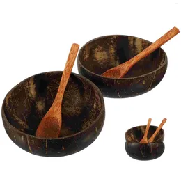 Bowls 2 Sets Natural Coconut Shell Bowl For Storage Home Coconuts Container Salad Rice Multi-function Ornament Painting