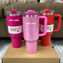 1:1 Logo Cosmo Pink Glass Winter Pink Shimmer Limited Edition 40 oz Glass 40 oz Mug Lid Straw Large Capacity Beer Water Bottle Valentine's Day Gift Black Shade