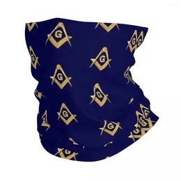 Scarves Freemason Pattern Gold Blue Square And Compass Masonic Bandana Neck Gaiter Printed Wrap Mask Scarf Warm Cycling