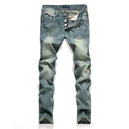 Fashion Hole Jeans Denim Men Long Regular Trousers Straight Ripped Distressed Pants Masculino Casual Brand Simple Plus Size 240125