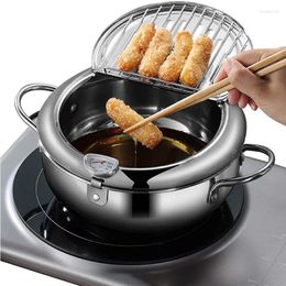 Pans Japanese Deep Frying Pot With A Thermometer And Lid 304 Stainless Steel Kitchen Tempura Fryer Pan 20 24 Cm KC0405