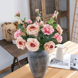 Decorative Flowers Artificial Plant Realistic Rose Flower Bouquet 3 Heads Bright Colour Simulation Easy Maintenance Wedding