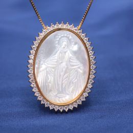 Necklaces 2021 Hot Gold Colour Virgin Mary Pendant Necklace around Zirconias Natural Freshwater Mother Of Pearl Necklace for Women Jewellery