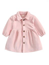 Girl Dresses Toddler Baby Corduroy Dress Solid Color Long Sleeve Skirt Button Down Lapel Collar Warm Fall Winter Outfit