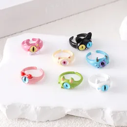 Cluster Rings Punk Big Eyes Ring Cute Green Monster For Women Fashion Sweet Colorful Cat Open Couple Party Finger Accessories