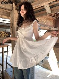 Casual Dresses Japanese Cute Bandage Ruffles Dress Women Y2k Aesthetic Sweet Fairy Summer Sleeveless Elegant Grunge Vestido De Mujer