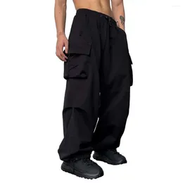 Men's Pants Elastic Waistband Cargo With Multiple Pockets High Waist Deep Crotch Stylish Streetwear For Hip