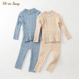 born Baby Girl Boy knitted Clothes Set SweaterPant 2PCS Cotton Infant Toddler Knitwear Pullover Clothing sets Outfit 0-2Y 240123