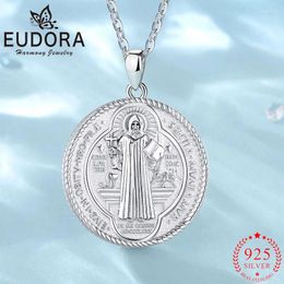 Pendants Eudora Real 925 Sterling Silver Saint Benedict Patronus Necklace Religious Cross Amulet Pendant For Men Women Fine Jewellery Gift