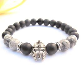 MG0779 Map Jasper Bracelet For Men Helmet Warrior Jewelry Mens Matte Black Onyx Spartan Bracelet Gladiator Bracelet278L