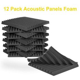 New 12Pcs Acoustic Foam Panel Tiles Wall Record Studio 12 x12 x1 Sound-proof Black Blue For Studio Home Recital Ha2234