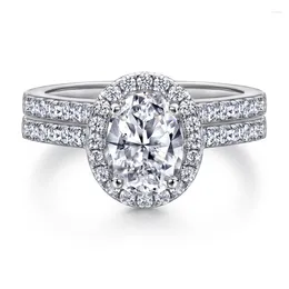 Cluster Rings HTOTOH S925 Sterling Silver Ring 1.5 Moissanite Like Diamond Women Set Engagement Fine Jewelry