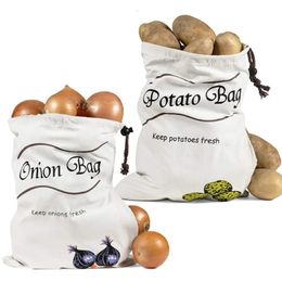 Potato Onion Bread Lettuce Banana Storage Bag Canvas Pocket Home Kitchen Fruit Drawstring Preservation Shopping 240125
