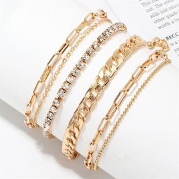 Anklets Fasion Punk Ankle Bracelets Gold Colour For Women Rhinestone Summer Beach On The Leg Accessories Cheville Foot Jewellery266S