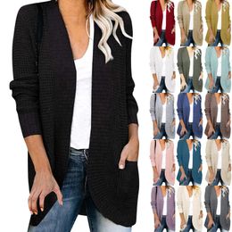 Women's Cardigan Sweater Casual Loose Solid Color Long Sleeve Big Pocket Coat 240126
