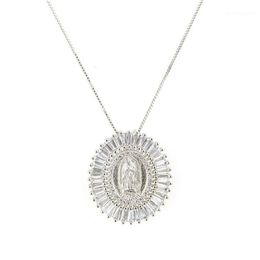 Mother Virgin Mary Pendant Necklace Women Men Christian Cubic Zirconia Statement Necklace Party Collier Femme Jewelry S41302l