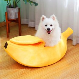 Banana shaped pet bed comfortable cat nest pad winter pad warm soft and fun little cat sleeping bag cute and comfortable dog accessories 240131